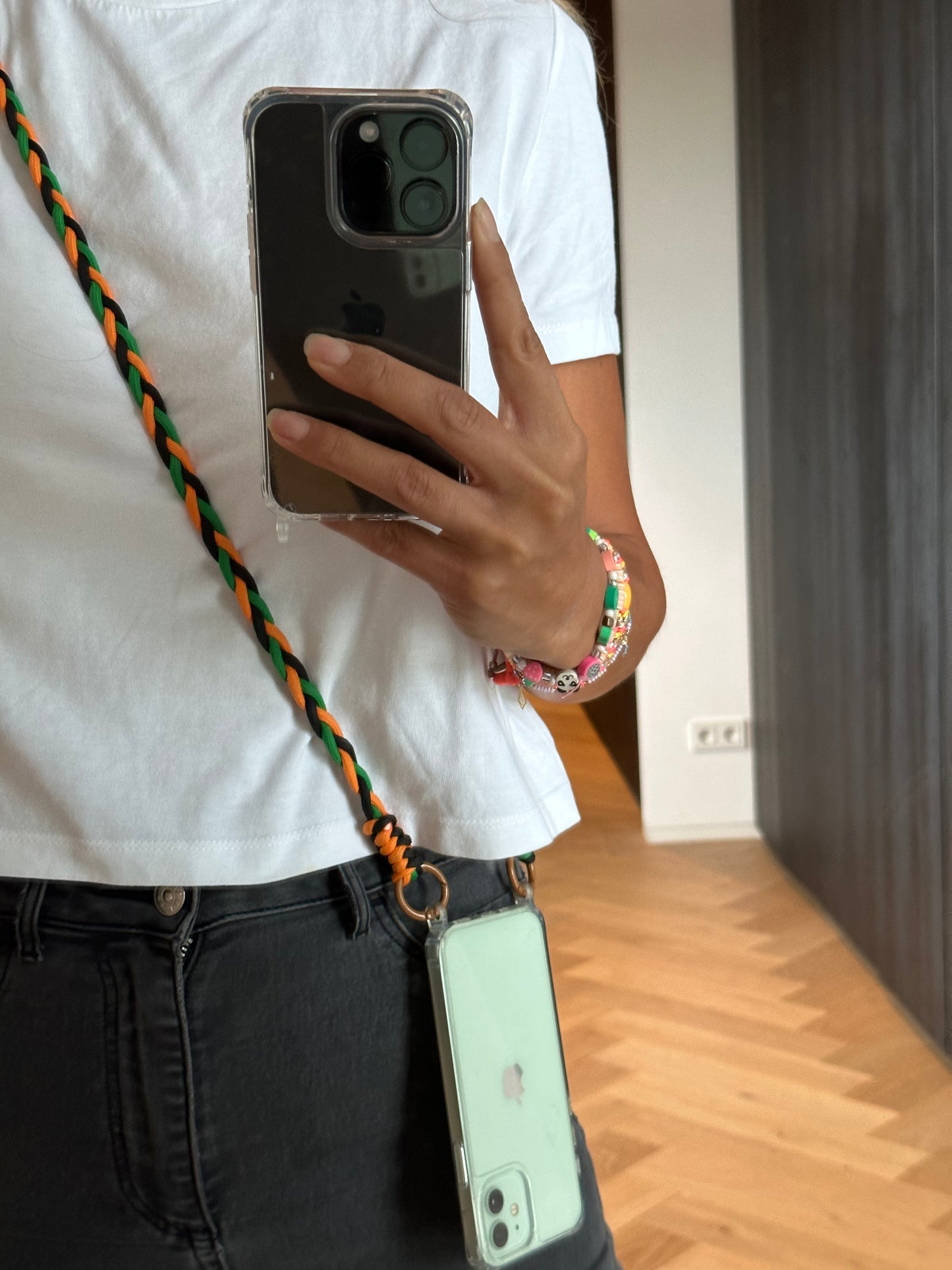 Telefoonkoord gevlochten orange